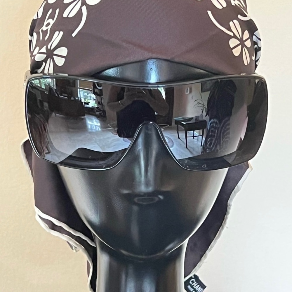 Chanel Shield Sunglasses with Quilted Logo Arms in Black